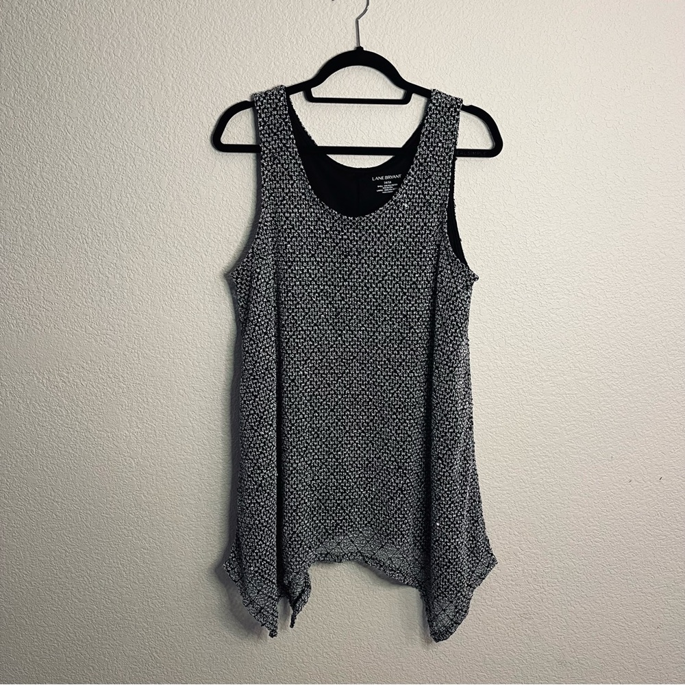 GORGEOUS Lane Bryant Handkerchief Hem White & Black Sequin Top for a Night Out